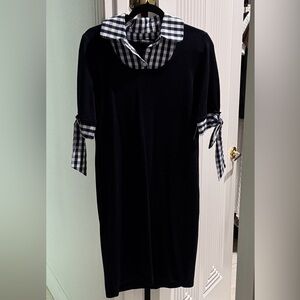 Navy Dress with Checkered Accents
